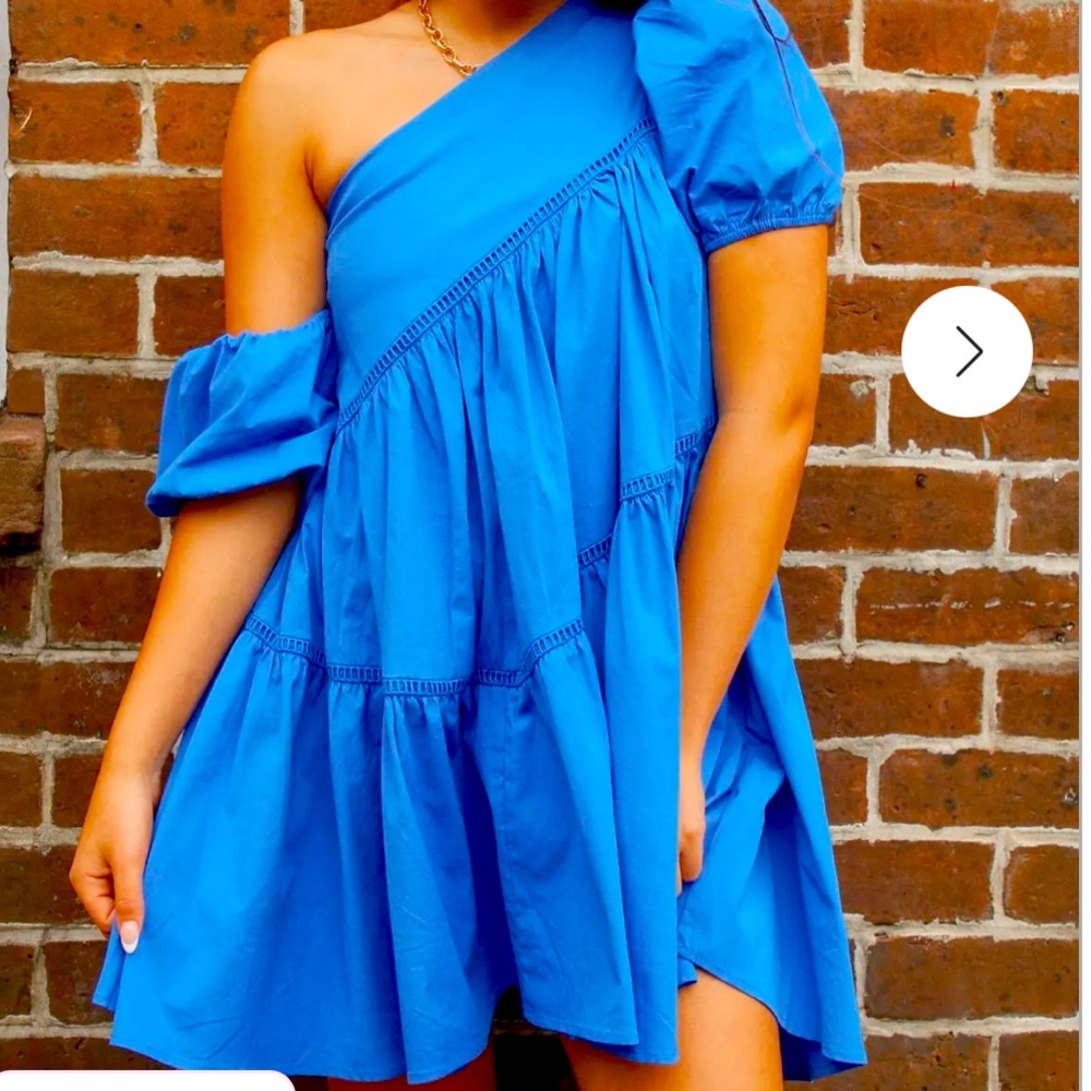 One shoulder Tour of Italy Royal Blue dress!
